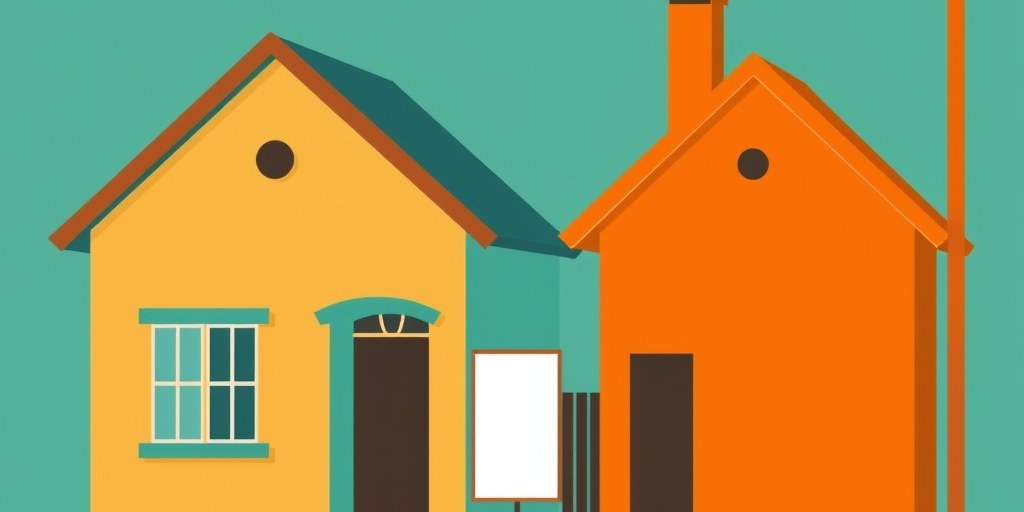 Teal and orange illustration of two differently finished building shapes side by side, representing the gap between cheap and mid-range website builds