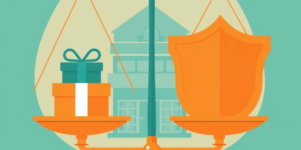 Scale weighing a gift against a protective shield to show review rules