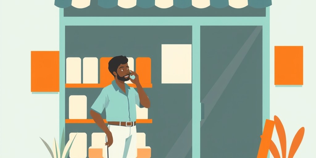 Illustration of a small business owner phoning a customer to explain a website outage
