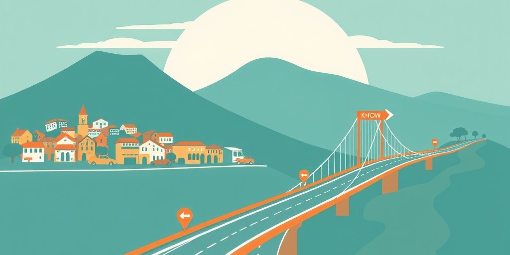 Bridges linking an old town to a new one, representing redirects between old and new pages