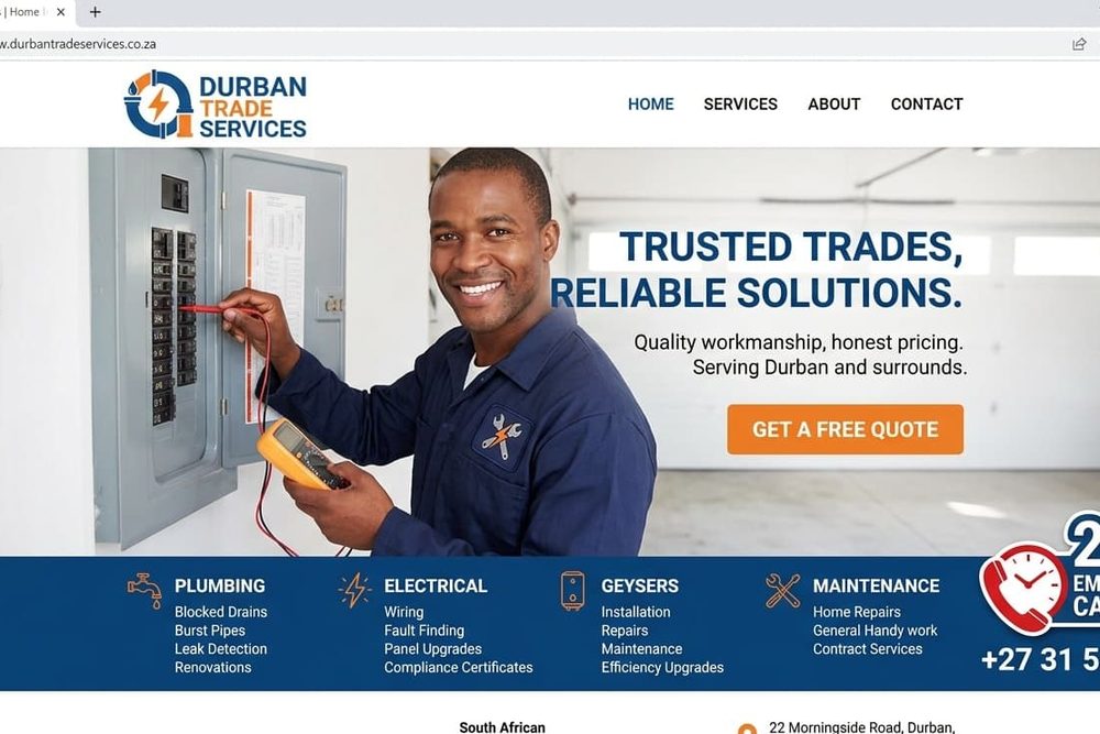 Example plumbing and electrical trades website designed by NexusSEO